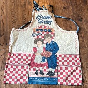 Vintage Style Apron with Red and Blue Checkered Design